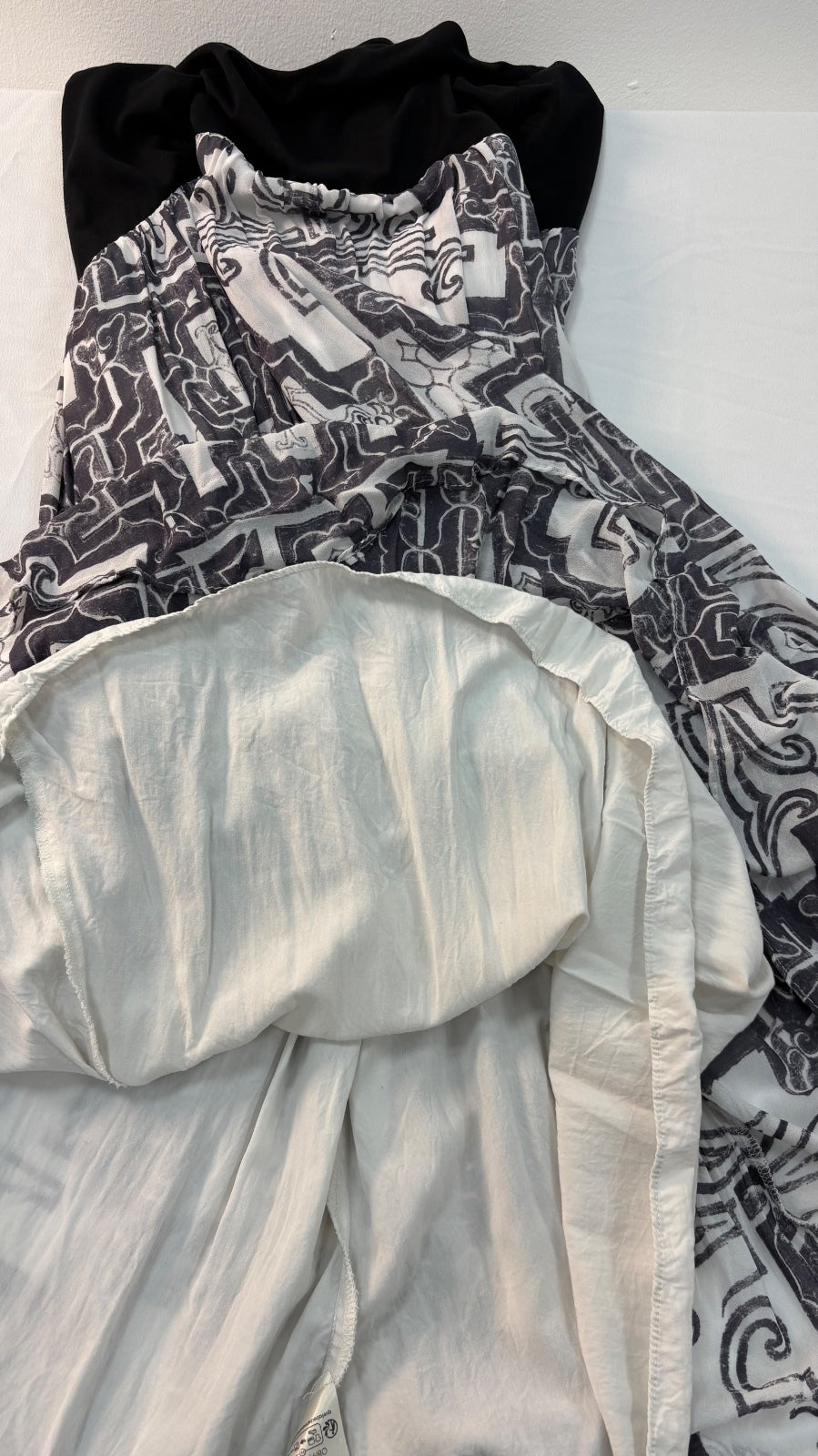 Anthropologie Black and White Patterned Maxi Dress with Ring Strap Detail Size M Preloved