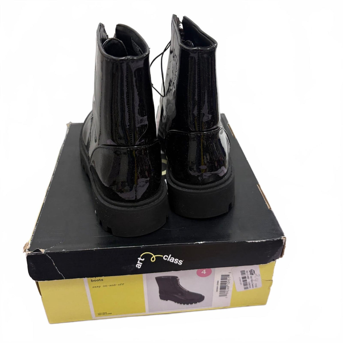 Art Class Girls' Black Patent Leather Zip-Up Ankle Boots Myra Chelsea Size 4
