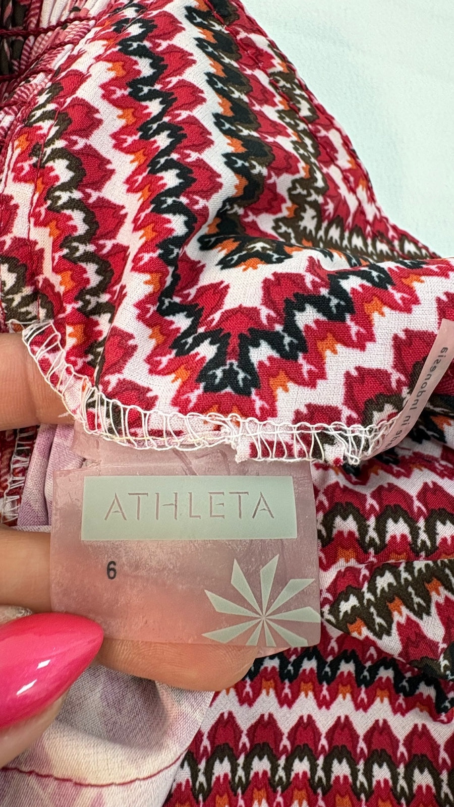 Athleta Women's Size 6 Halter Neck Summer Dress Pink and Red Geometric Pattern Preloved