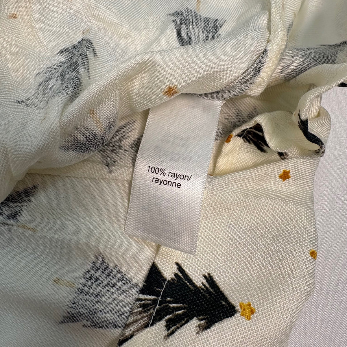 Girls Cream Rayon Button-Up Shirt with Green Tree and Gold Star Print NWT
