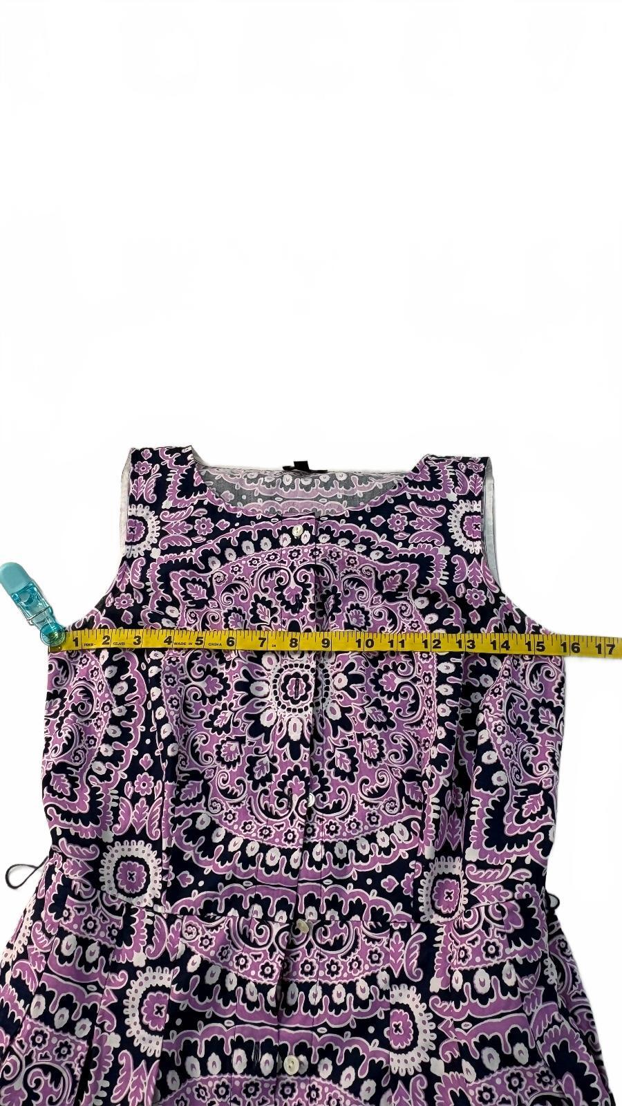 Talbots Petite 2P Sleeveless Cotton Dress Pink Navy Paisley Pattern Waist Tie