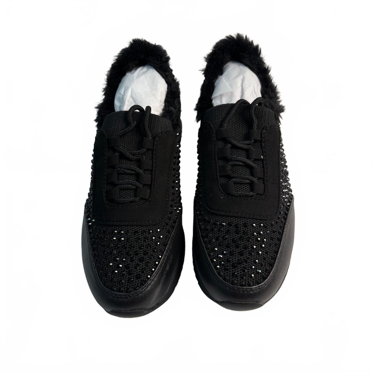 Kenneth Cole Reaction Cari Faux Fur Jewel Jogger Sneaker Black Size 6.5 New