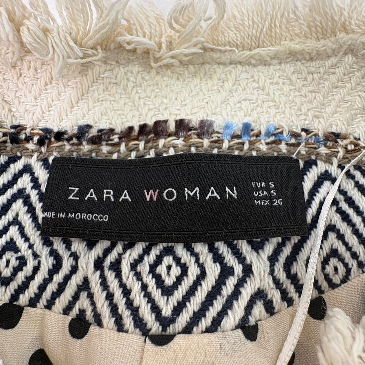 Zara Woman Striped Tweed Long Coat with Fringe Detail Size Small-Preloved