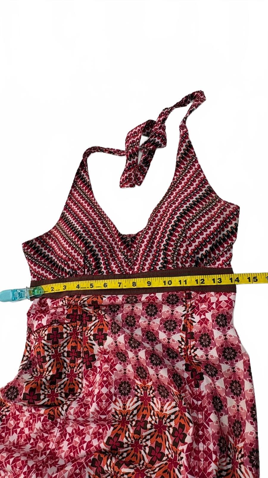 Athleta Women's Size 6 Halter Neck Summer Dress Pink and Red Geometric Pattern Preloved