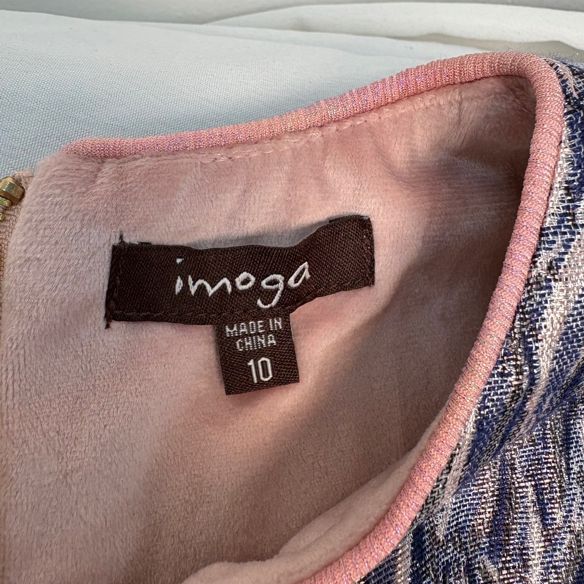 Imoga Girls' Size 10 Sleeveless Metallic Textured Dress with Feather Trim NWOT