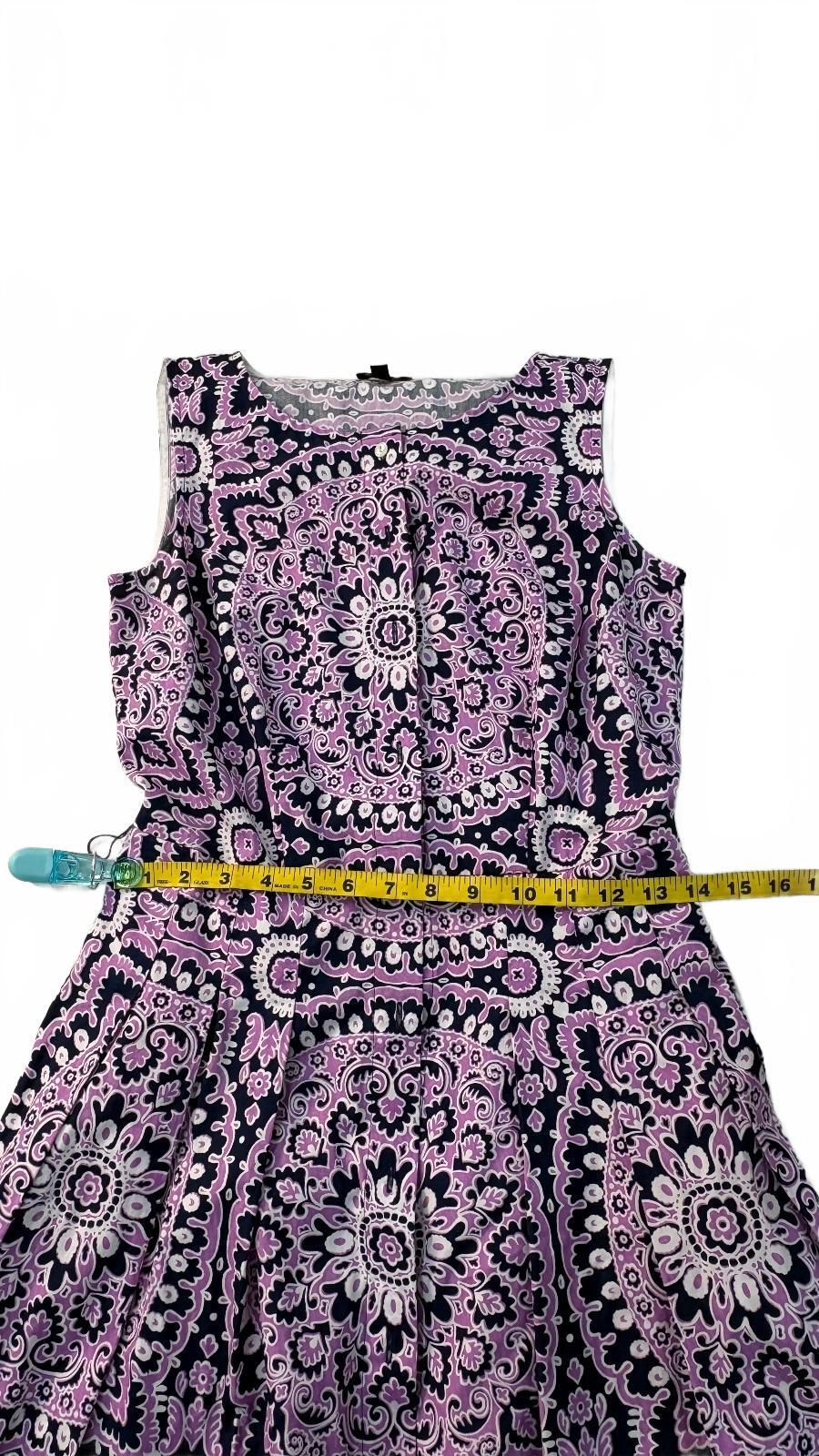 Talbots Petite 2P Sleeveless Cotton Dress Pink Navy Paisley Pattern Waist Tie