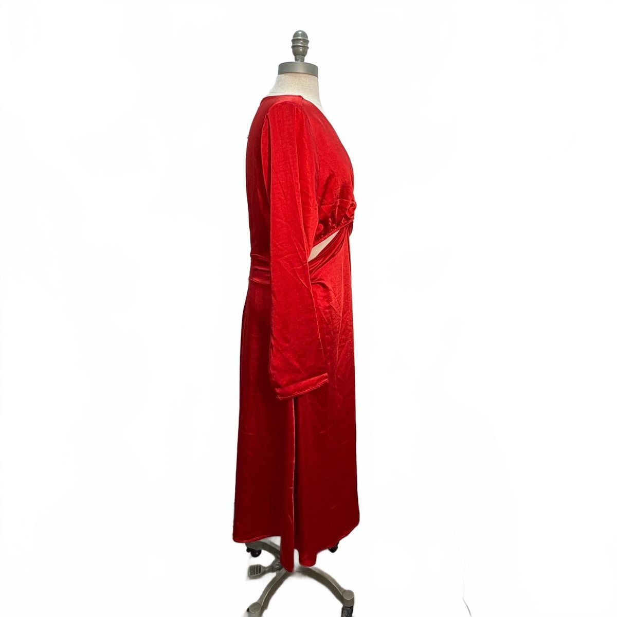 The Drop Red Silky Cut-Out Long Red Dress Size M NWT