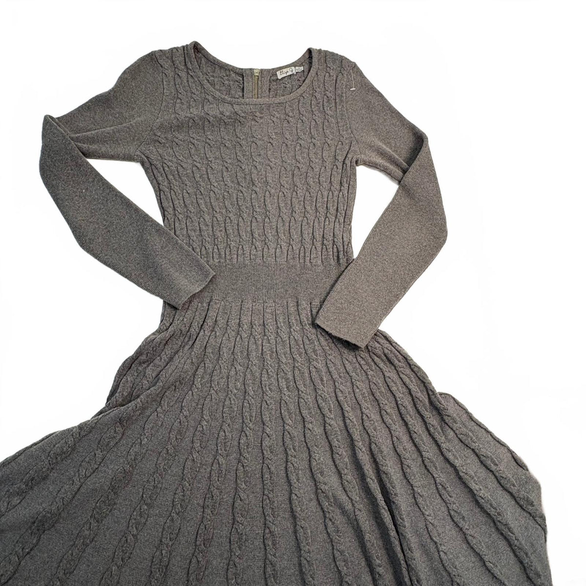 Eliza J Cable Knit Gray Long Sleeve Dress Size XS with Back Zipper Preloved