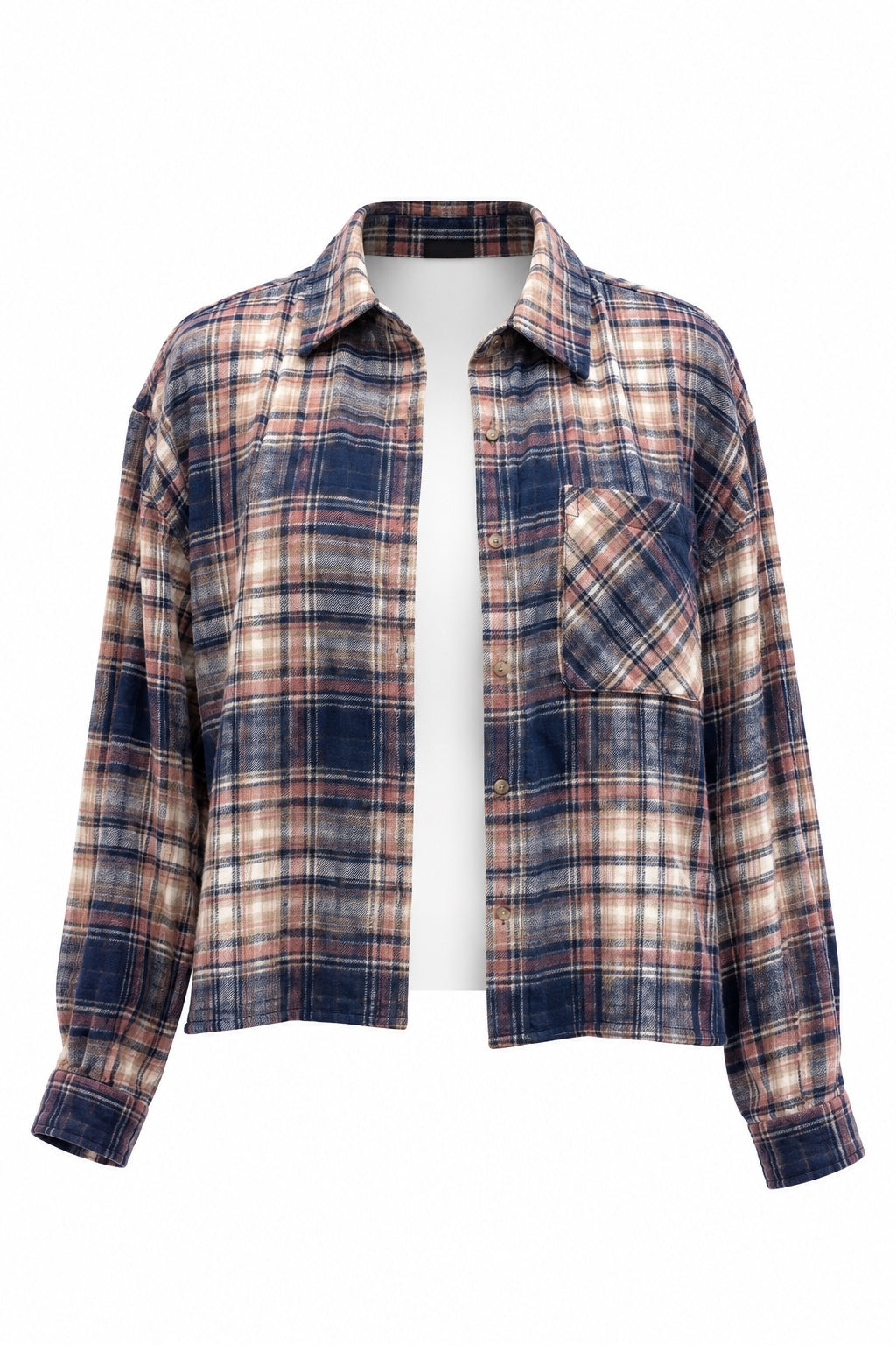 Scotch & Soda Women's Flannel Navy Pink & Cream Flannel Button Shirt New