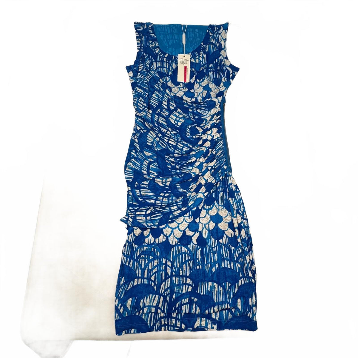 Plenty by Tracy Reese Blue and White Sleeveless Ruched Sheath Dress New