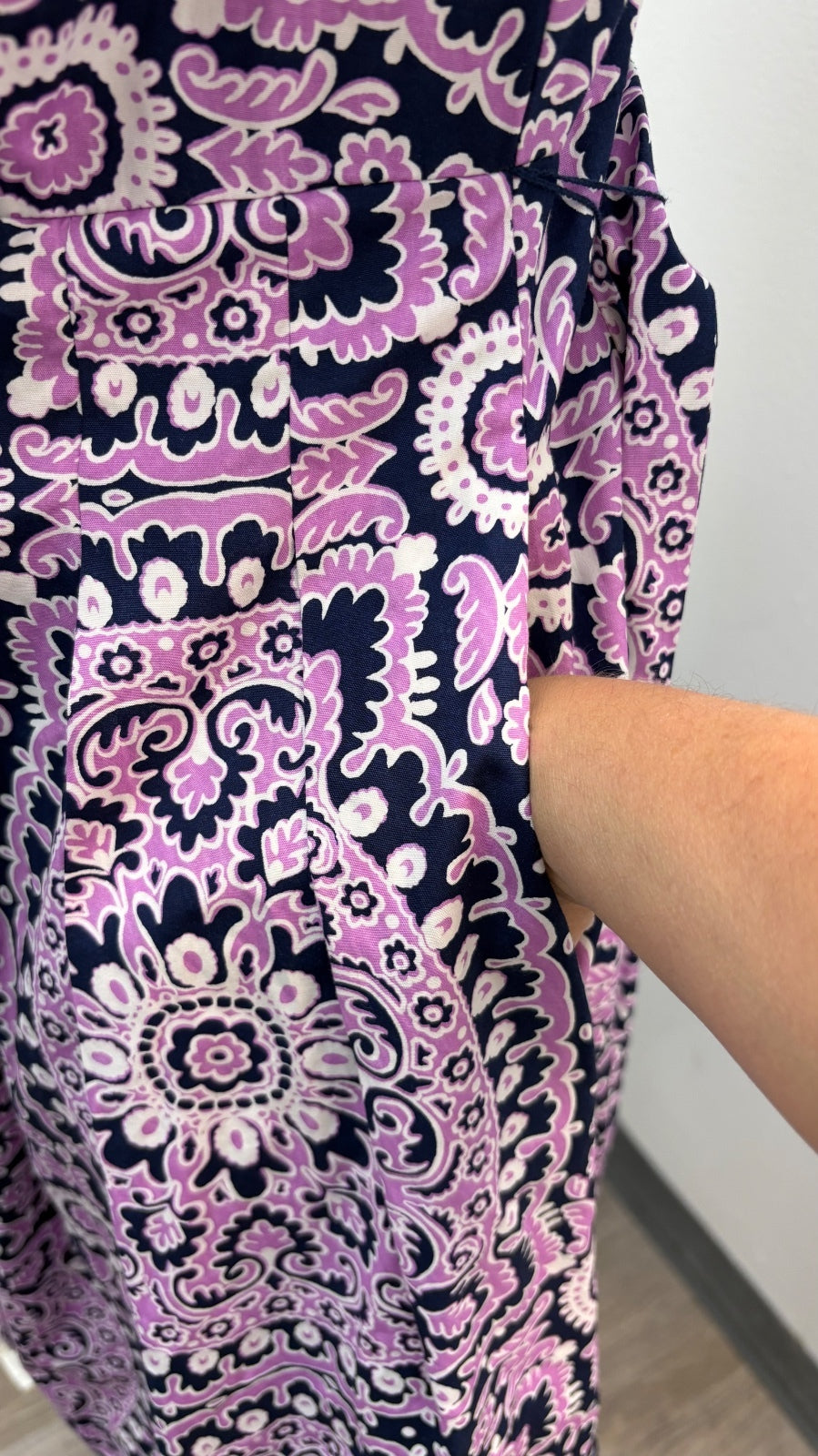 Talbots Petite 2P Sleeveless Cotton Dress Pink Navy Paisley Pattern Waist Tie
