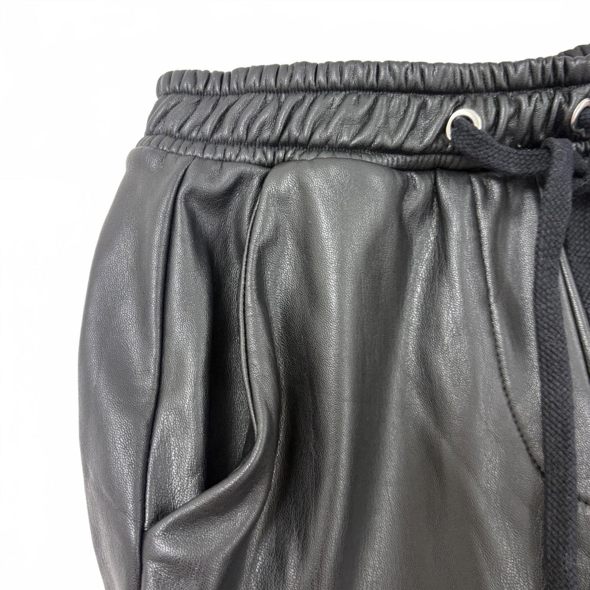Miss City Women's Black Faux Leather Jogger Pants - Zipper Details Size Medium - Preloved