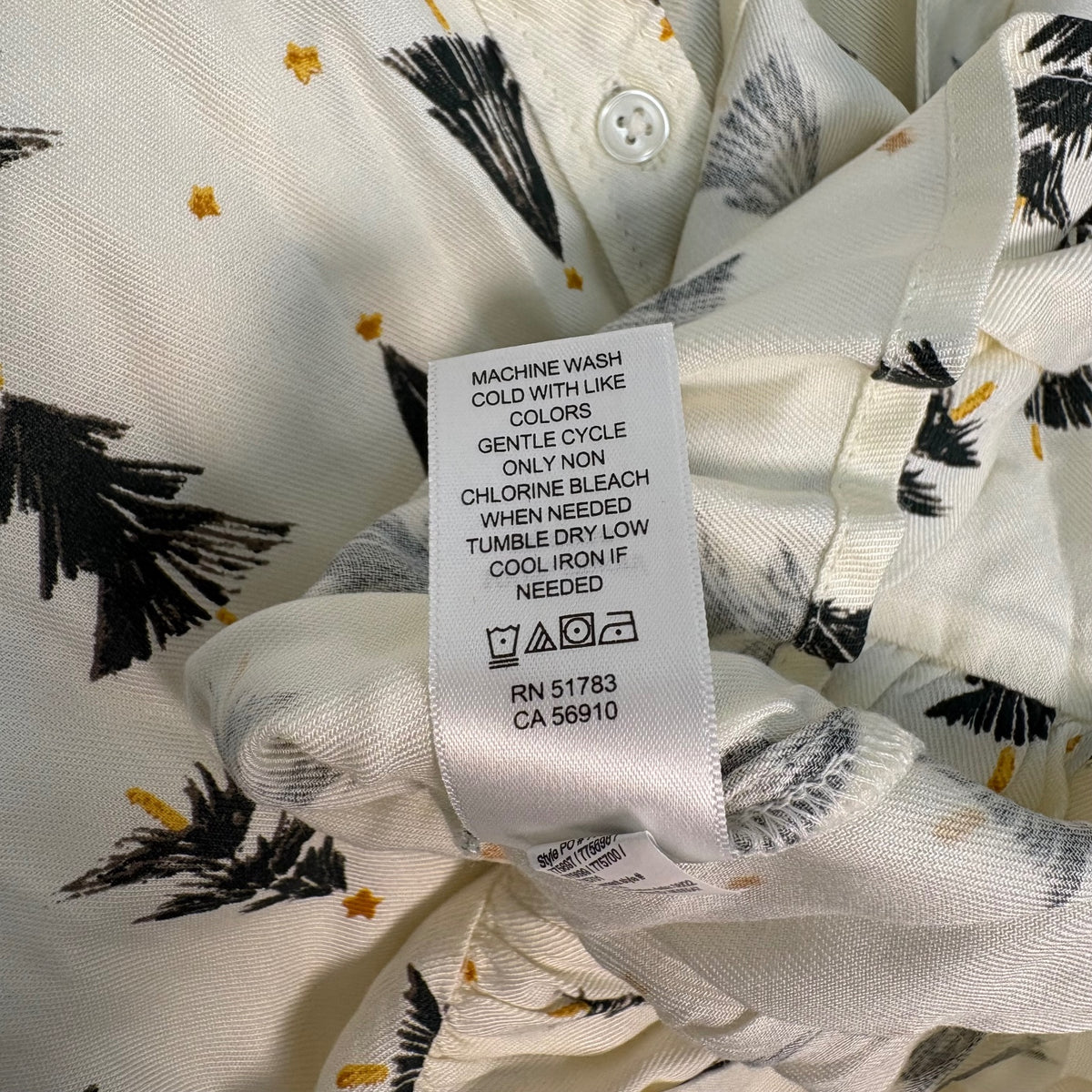 Girls Cream Rayon Button-Up Shirt with Green Tree and Gold Star Print NWT