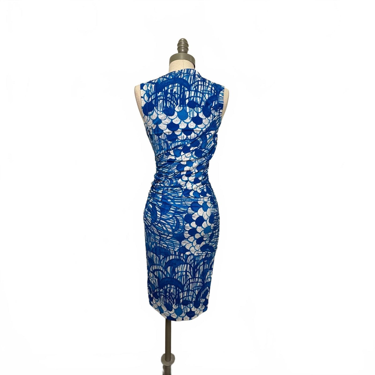 Plenty by Tracy Reese Blue and White Sleeveless Ruched Sheath Dress New