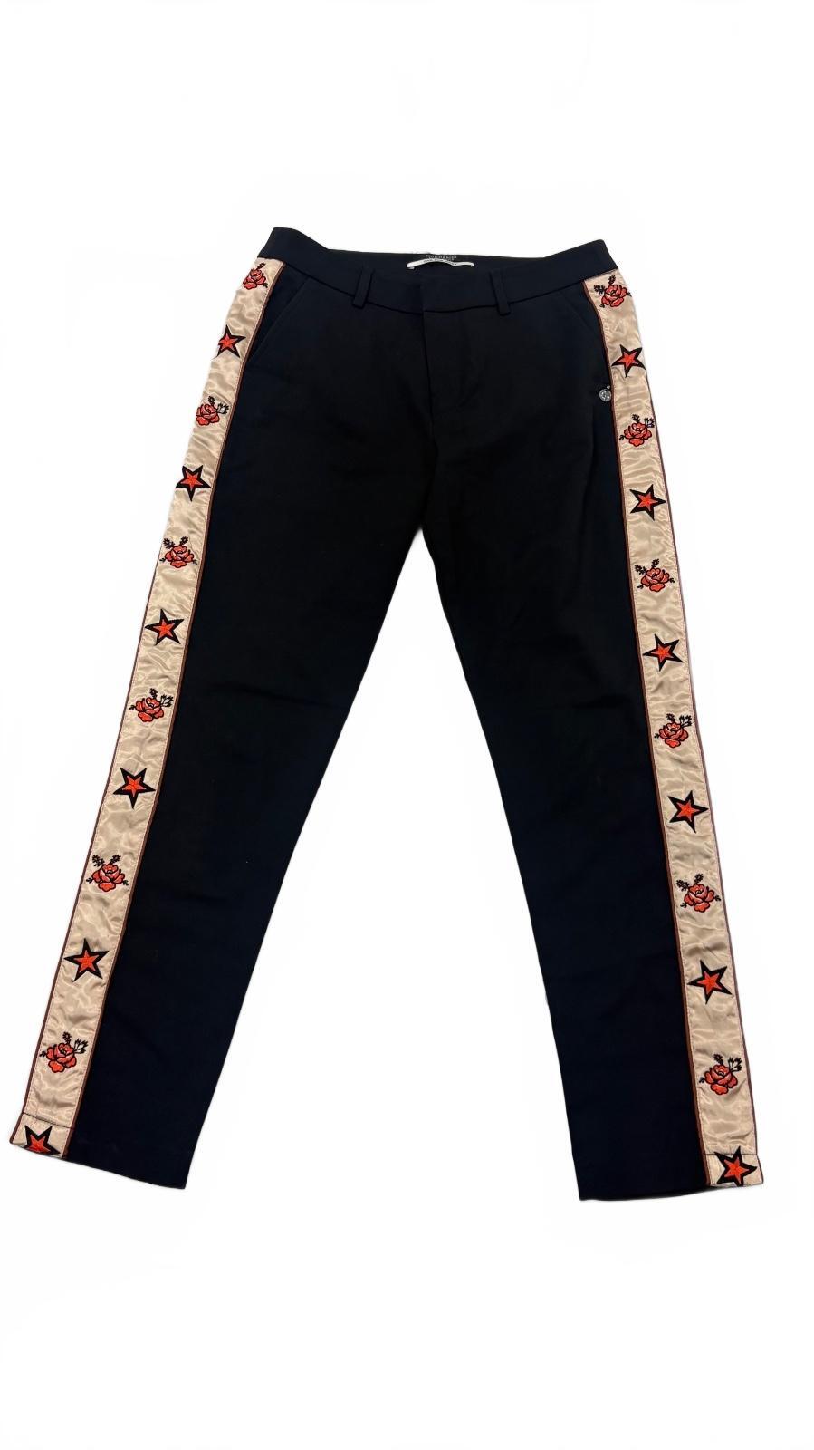 Scotch & Soda Women's Black Trousers Embroidered Side Satin Rose & Star, Size XS