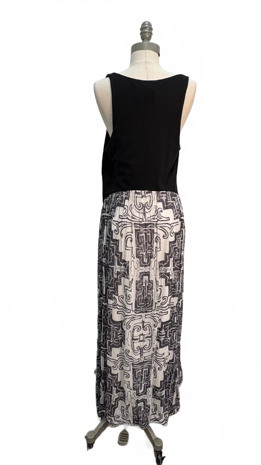 Anthropologie Black and White Patterned Maxi Dress with Ring Strap Detail Size M Preloved