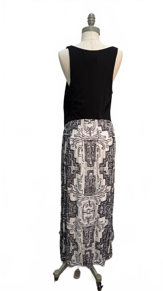 Anthropologie Black and White Patterned Maxi Dress with Ring Strap Detail Size M Preloved