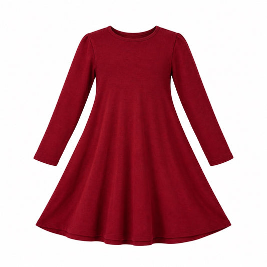 Evsie Girls' Long Sleeve Red A-Line Dress Size 10, 95% Polyester, 5% Spandex NWT