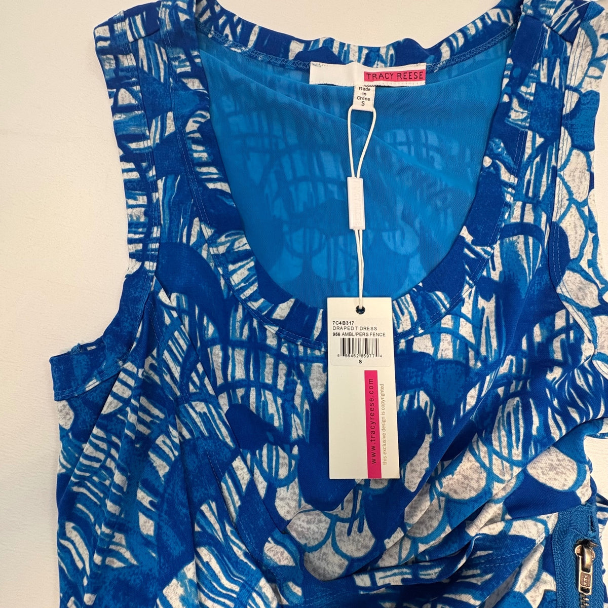 Plenty by Tracy Reese Blue and White Sleeveless Ruched Sheath Dress New