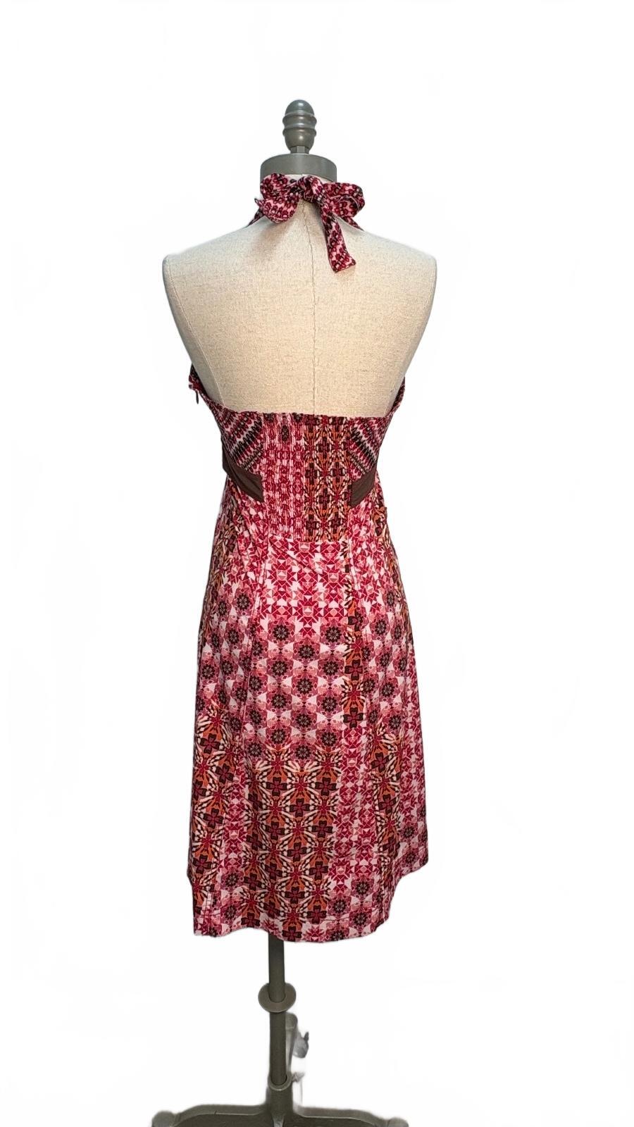 Athleta Women's Size 6 Halter Neck Summer Dress Pink and Red Geometric Pattern Preloved