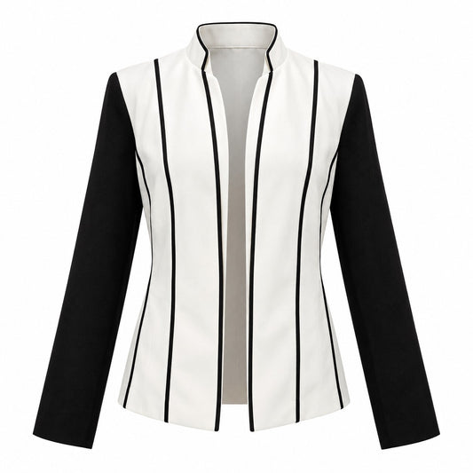 Chico's White and Black Colorblock Open Front Blazer Size 1 (M) Preloved