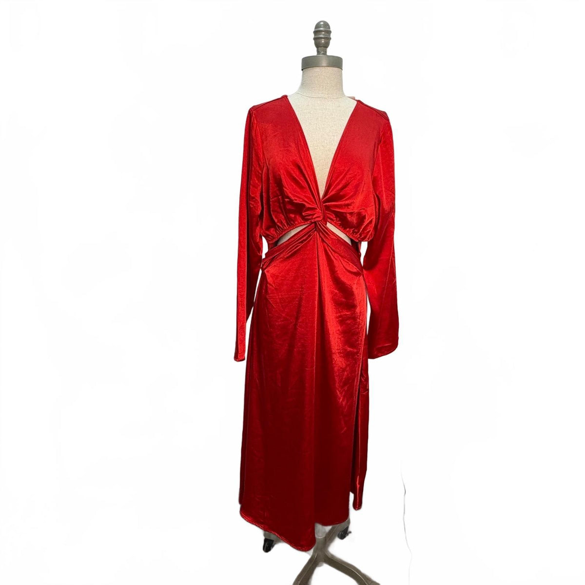 The Drop Red Silky Cut-Out Long Red Dress Size M NWT
