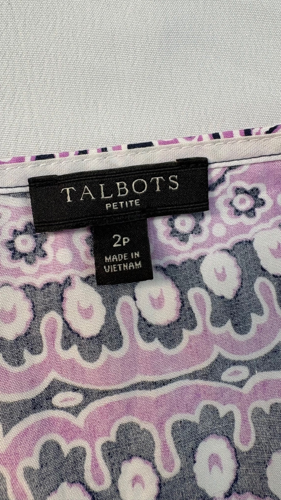 Talbots Petite 2P Sleeveless Cotton Dress Pink Navy Paisley Pattern Waist Tie