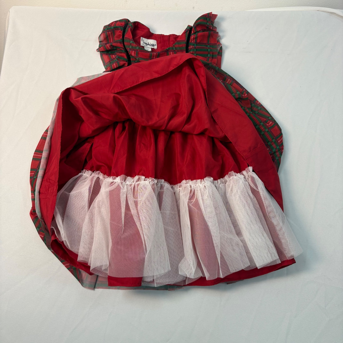 Pippa & Julie Girls' Red and Green Plaid Ruffle Dress with Tulle Underskirt NWOT