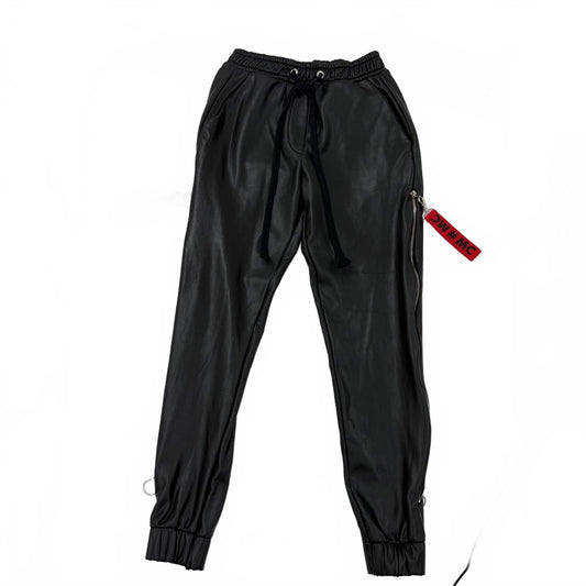 Miss City Women's Black Faux Leather Jogger Pants - Zipper Details Size Medium - Preloved