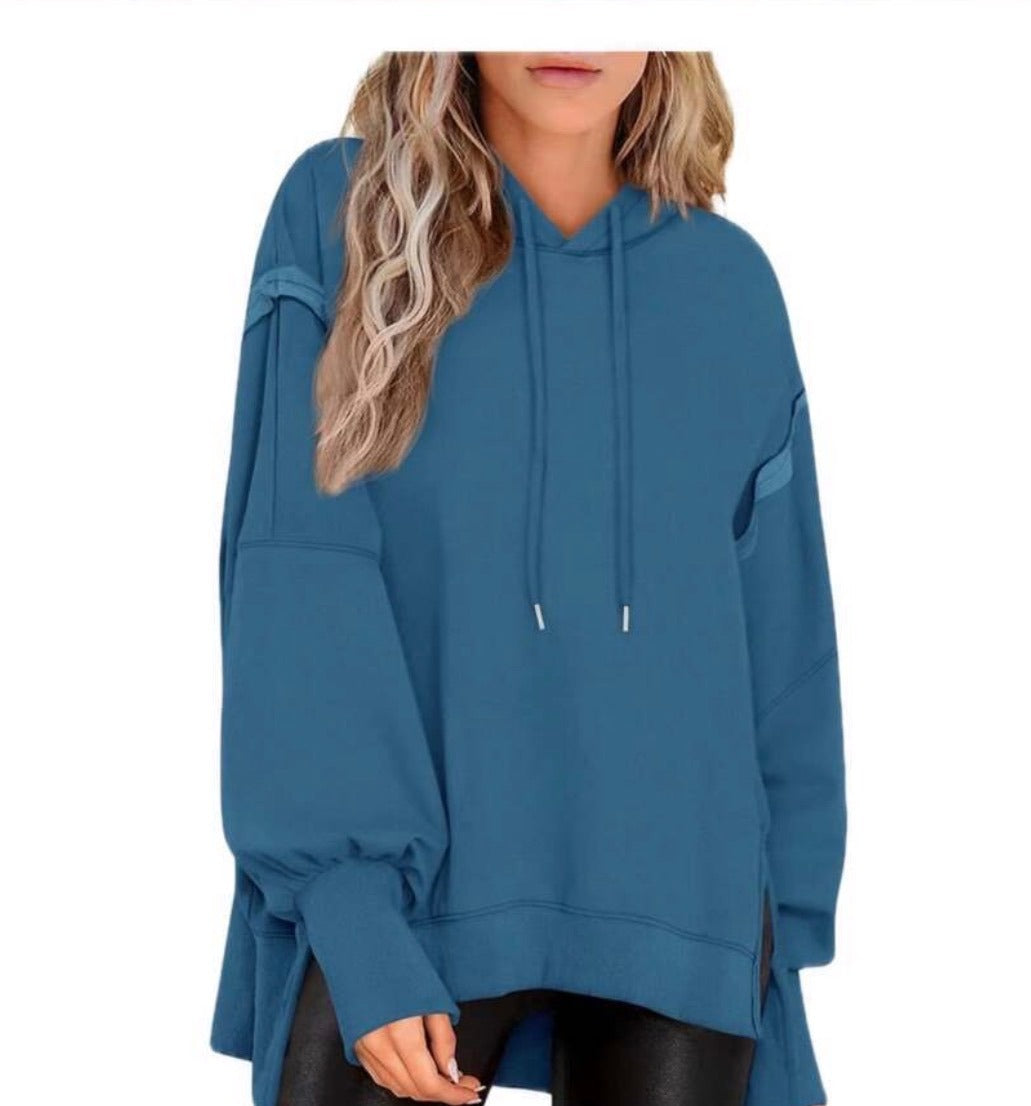 PrettyGarden Women's Blue Hoodie Sweatshirt Size S Polyester Cotton Blend NWT