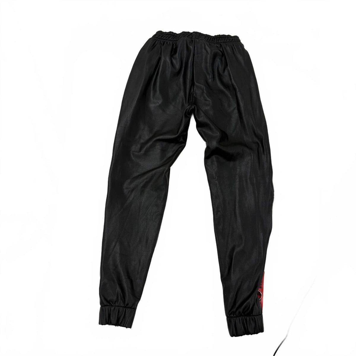 Miss City Women's Black Faux Leather Jogger Pants - Zipper Details Size Medium - Preloved