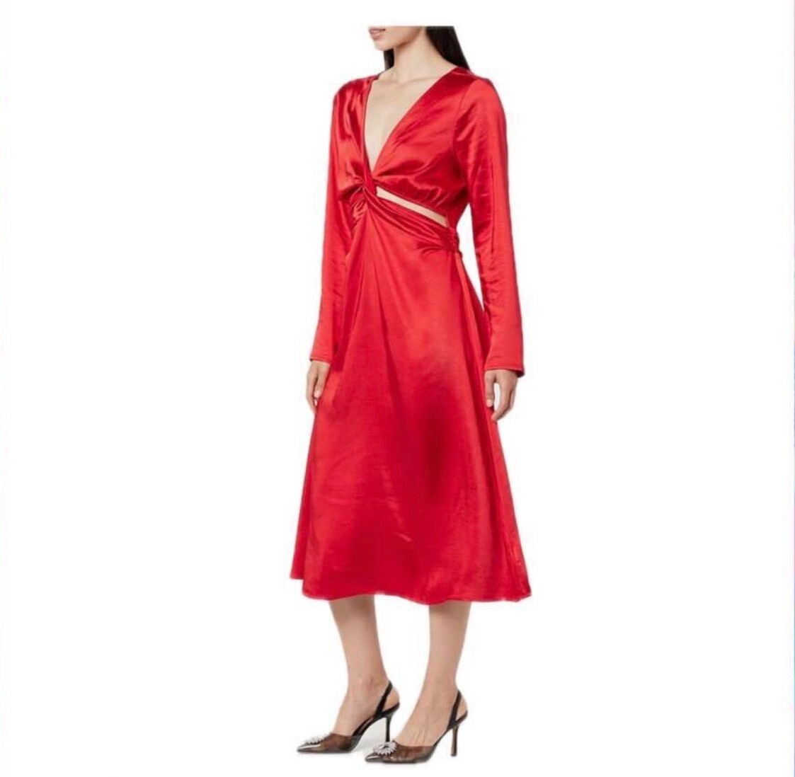 The Drop Red Silky Cut-Out Long Red Dress Size M NWT