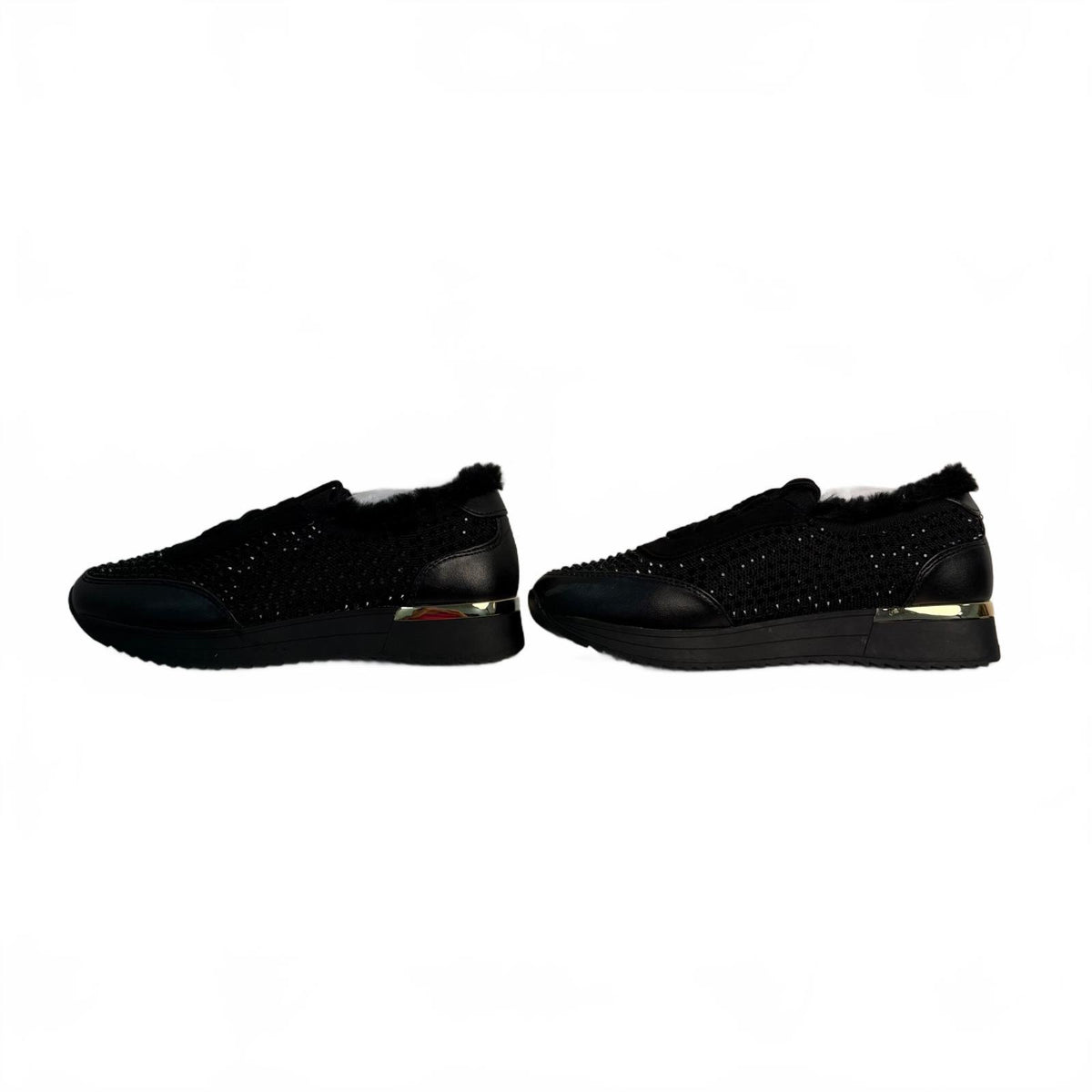 Kenneth Cole Reaction Cari Faux Fur Jewel Jogger Sneaker Black Size 6.5 New