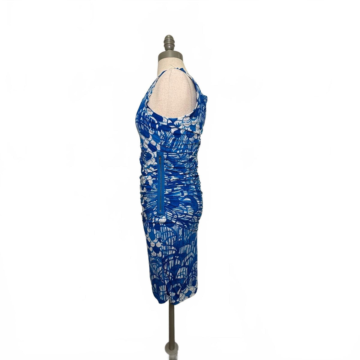 Plenty by Tracy Reese Blue and White Sleeveless Ruched Sheath Dress New