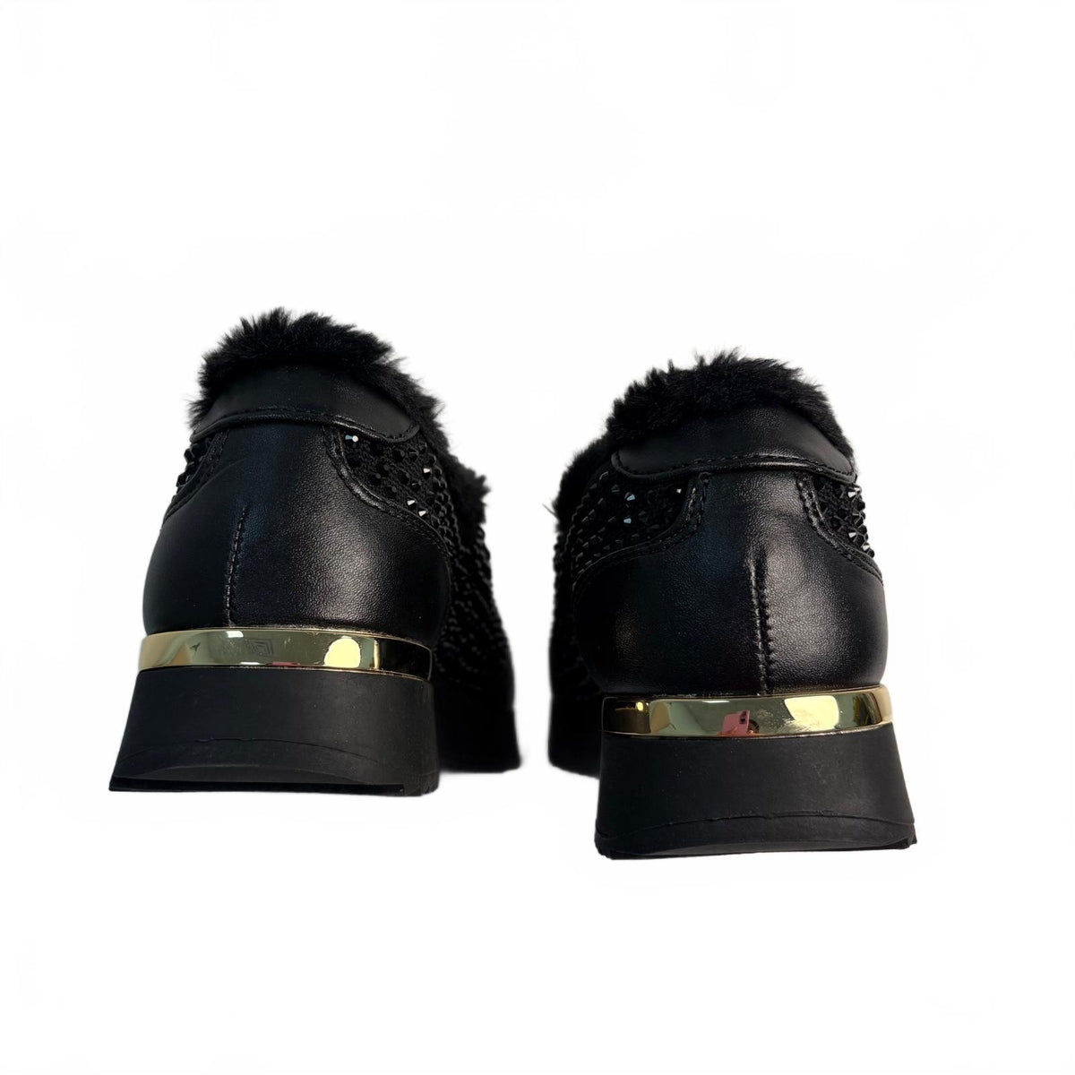 Kenneth Cole Reaction Cari Faux Fur Jewel Jogger Sneaker Black Size 6.5 New