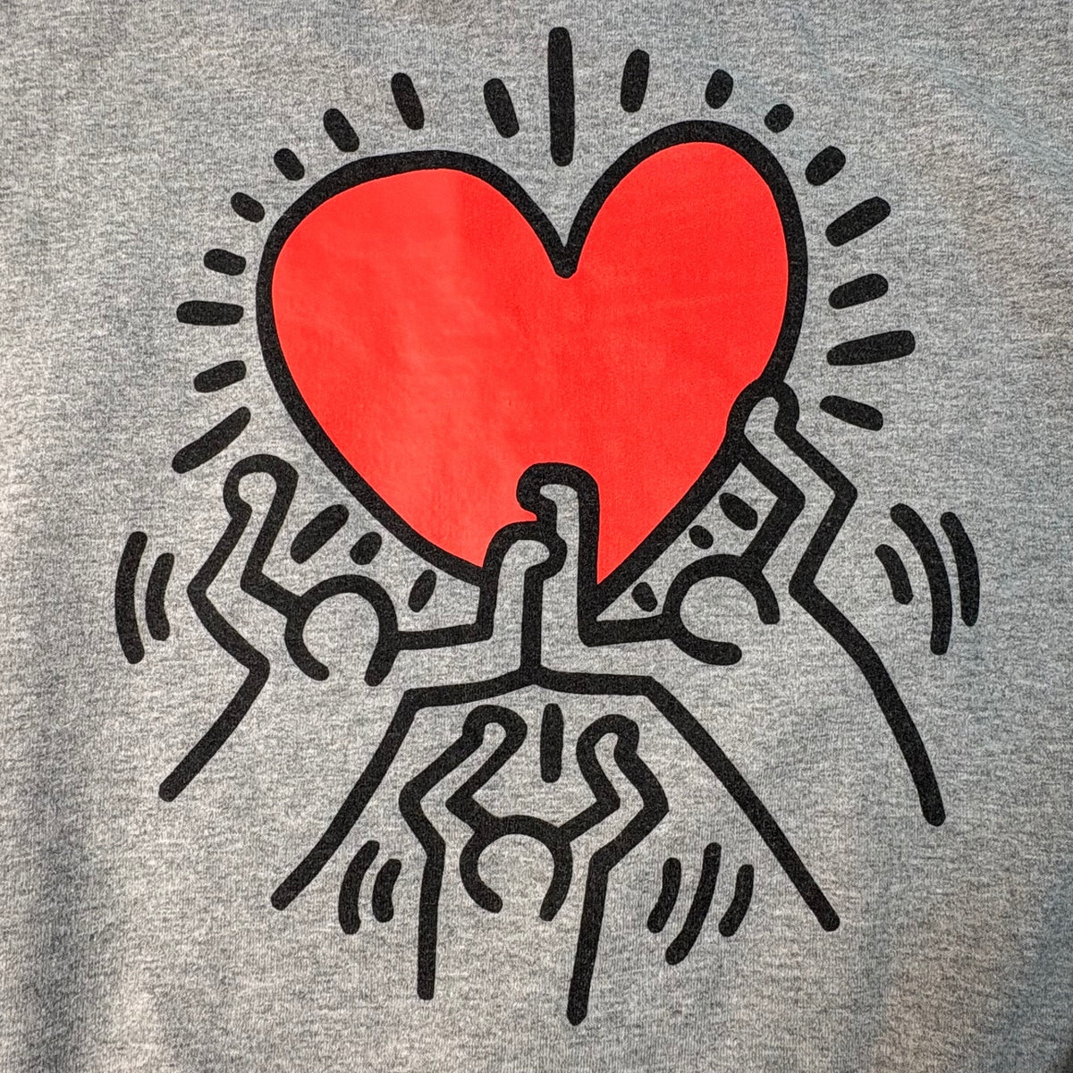 Keith Haring “Dancing Heart” Women's Gray Retro Graphic Hoodie Sweatshirt Small Preloved