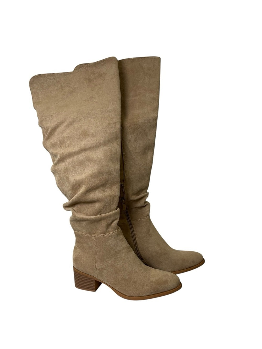 Shoe’N Tale Women’s Faux Suede Slouchy Over-the-Knee Boots Taupe Size 37.5 US 7