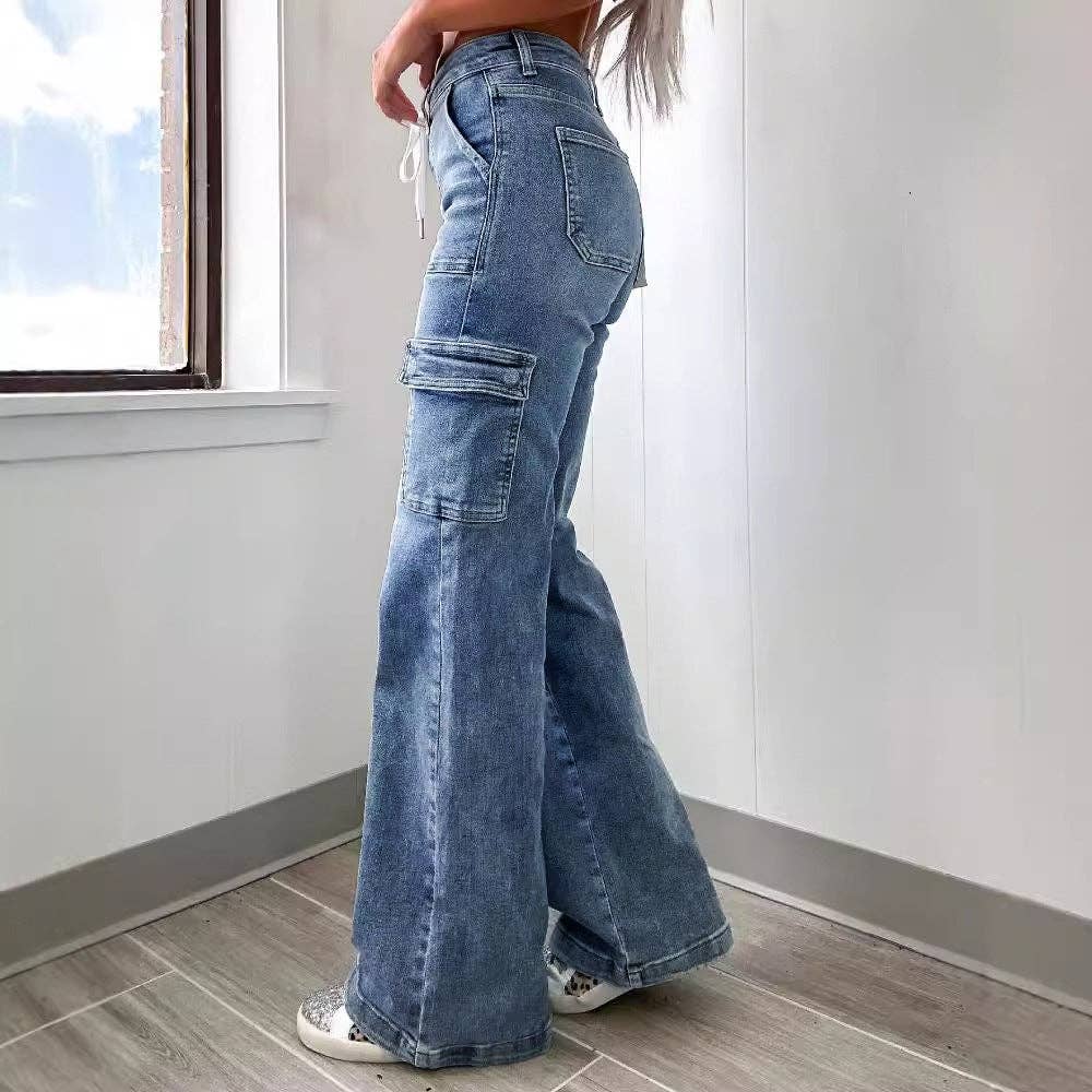 Casual Denim Cargo Pants for Women with Functional Pockets