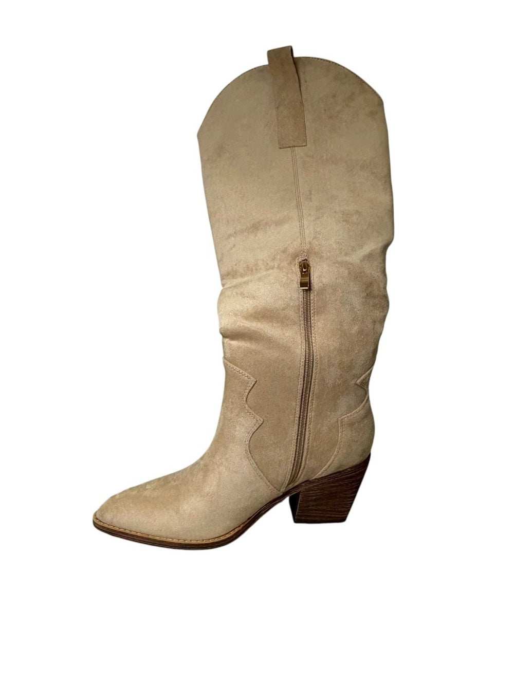 Leunden Women’s Western Faux Suede Knee-High Boots Tan Size 8