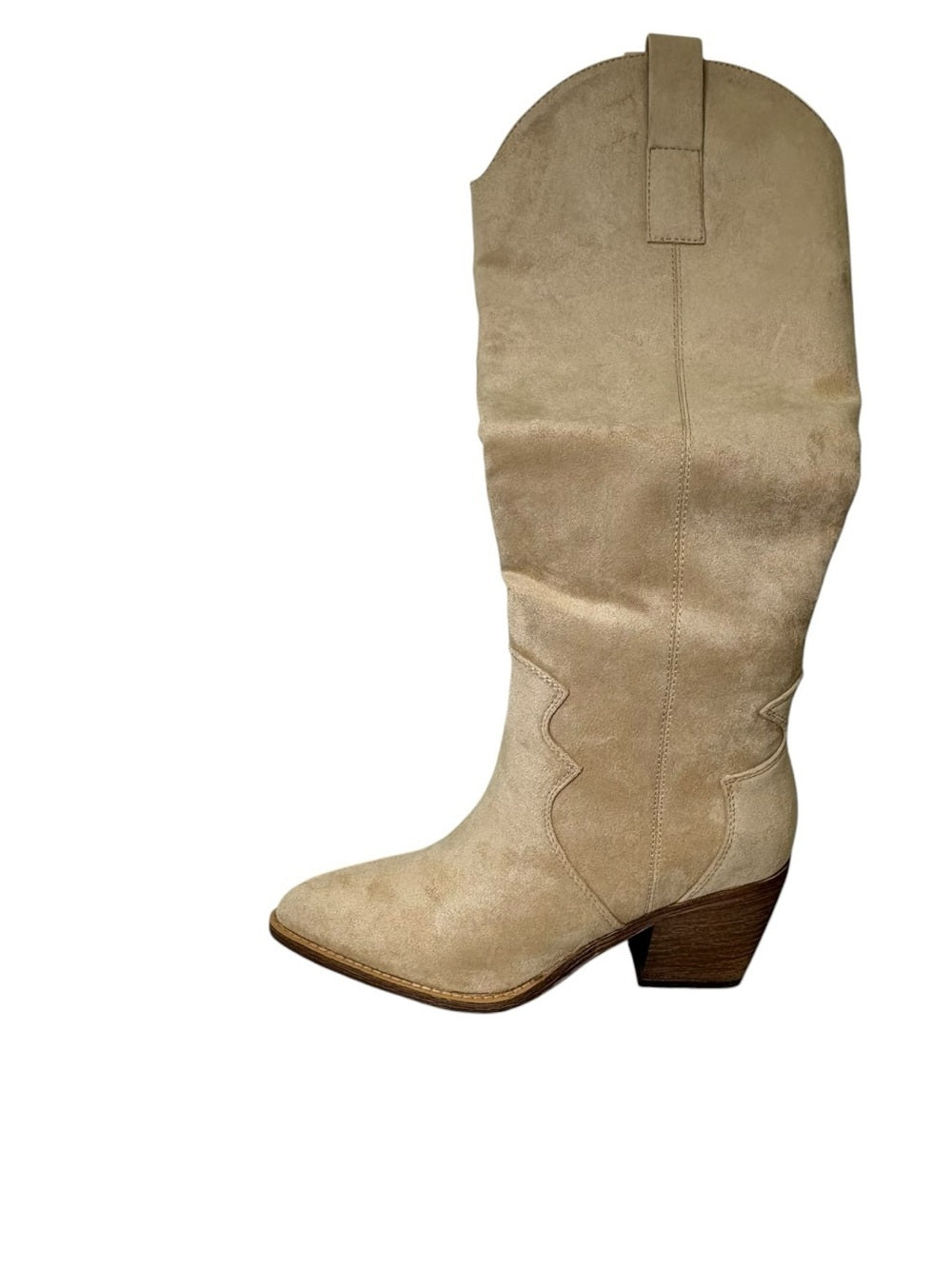 Leunden Women’s Western Faux Suede Knee-High Boots Tan Size 8