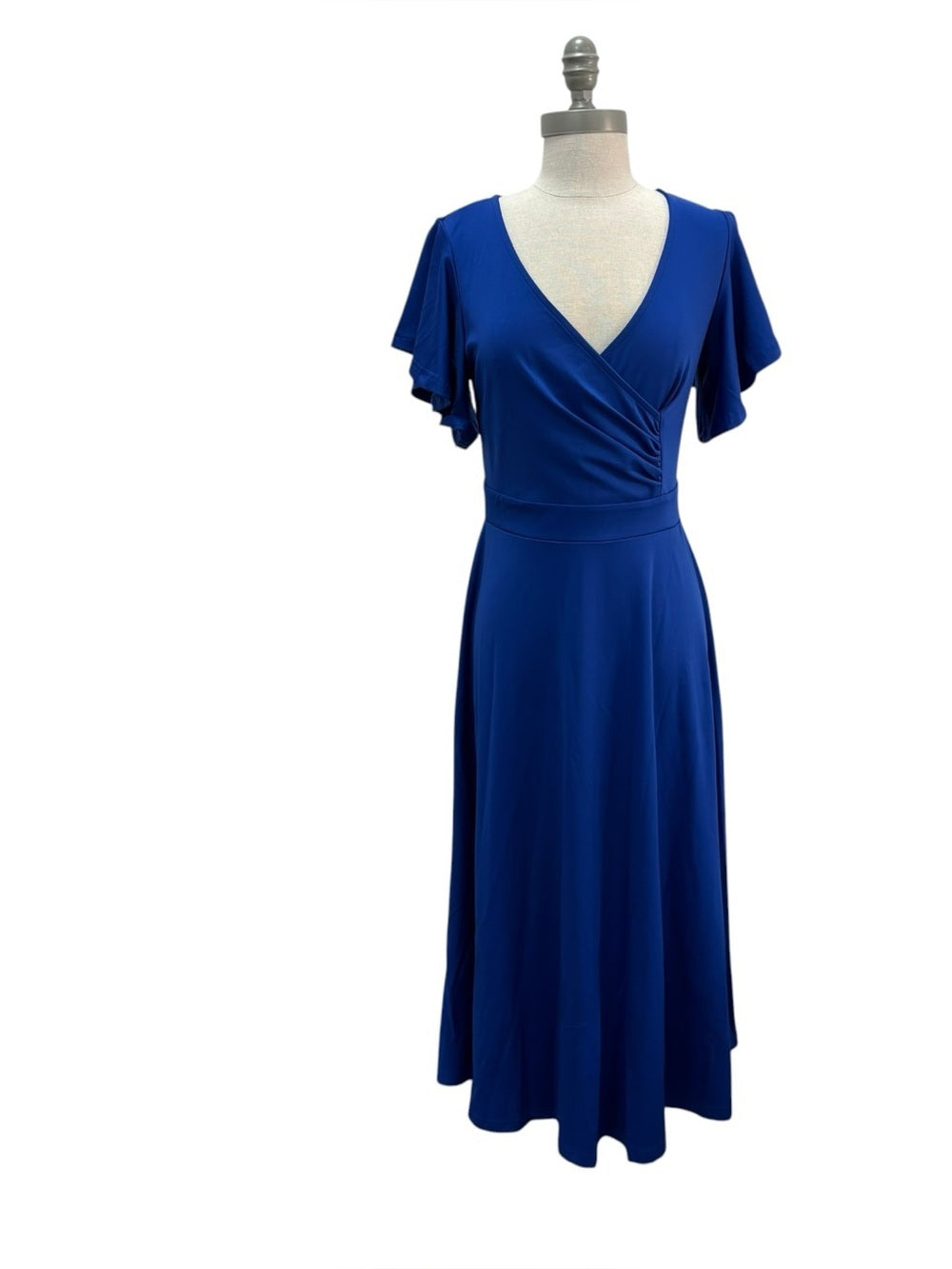 Dokotoo Women’s Royal Blue V Neck Dress Short Sleeve Size Medium NWT