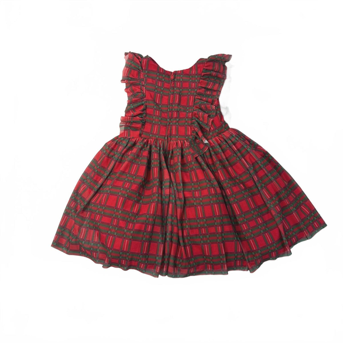 Pippa & Julie Girls' Red and Green Plaid Ruffle Dress with Tulle Underskirt NWOT