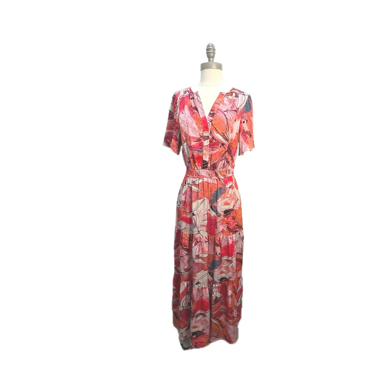 Nic+Zoe Scribble Bouquet Tiered Maxi Dress Size S NWT