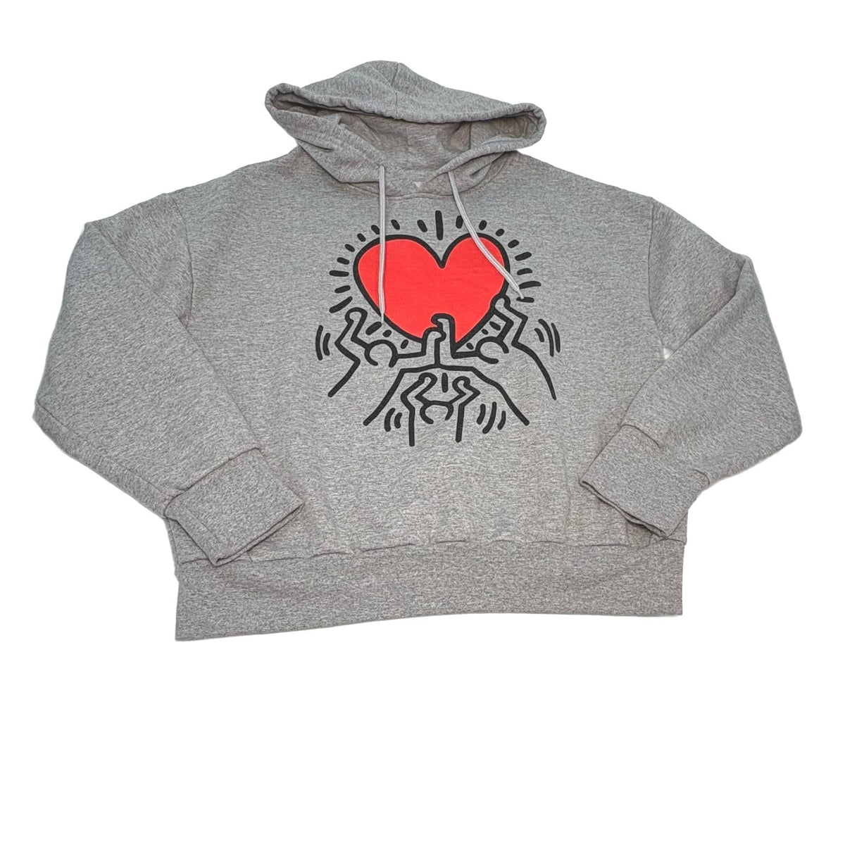 Keith Haring “Dancing Heart” Women's Gray Retro Graphic Hoodie Sweatshirt Small Preloved