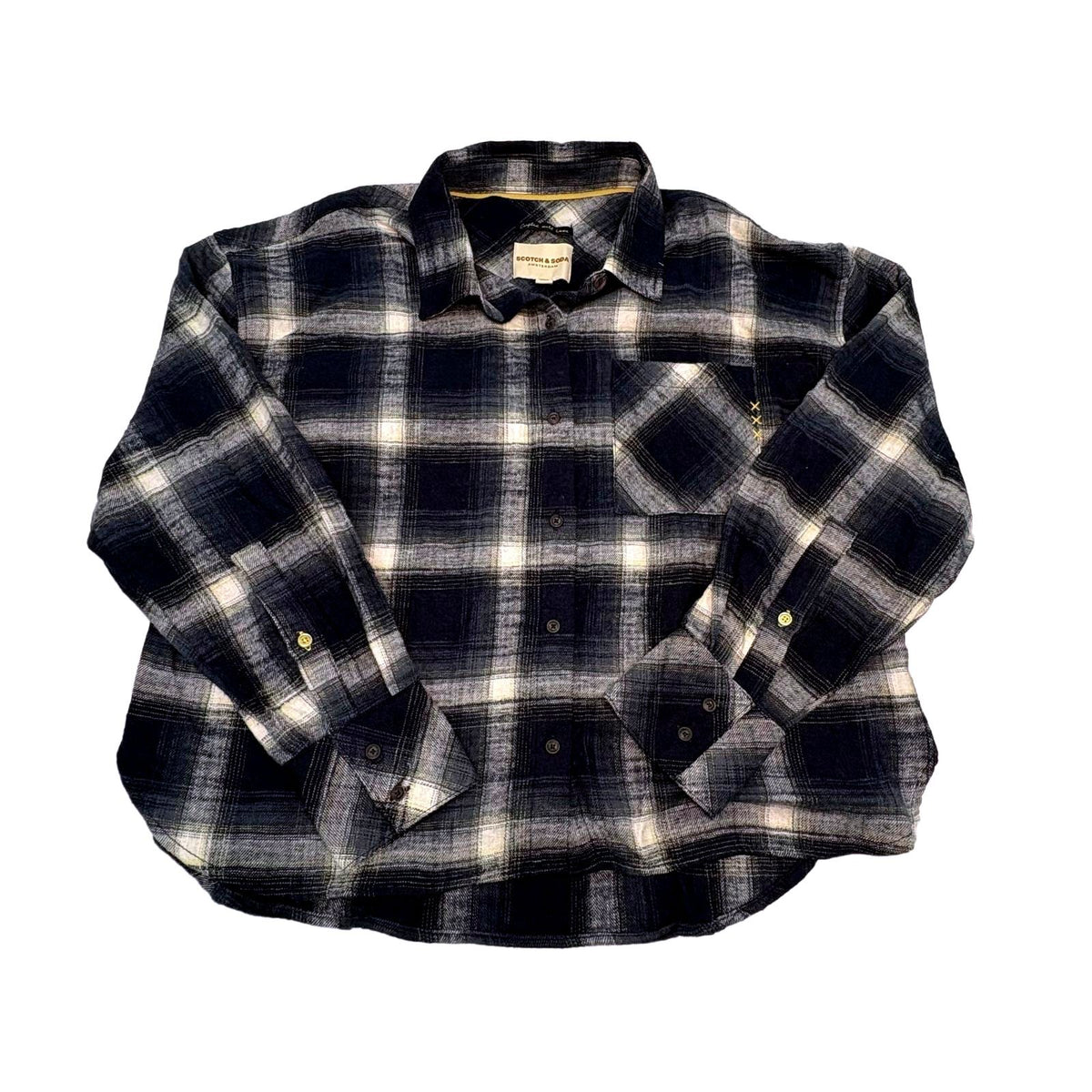 Scotch and Soda Women's Flannel Plaid Navy and Cream  New
