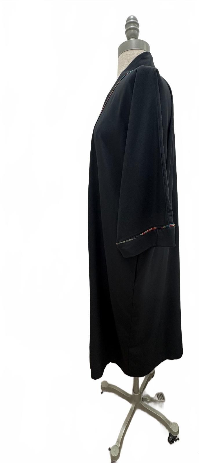 Vintage 80'-90's Josie Petite Black Kimono Style Embroidered Robe Duster OS Preloved