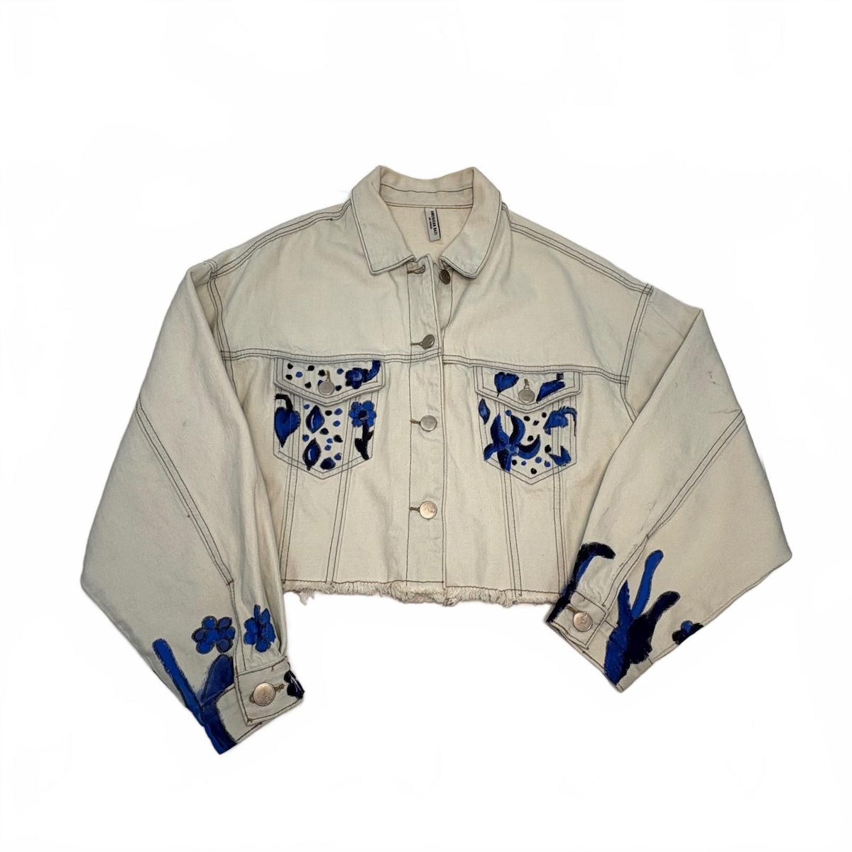 American Bazi Harmony Floral Embroidered Crop Denim Jacket Size Medium Preloved