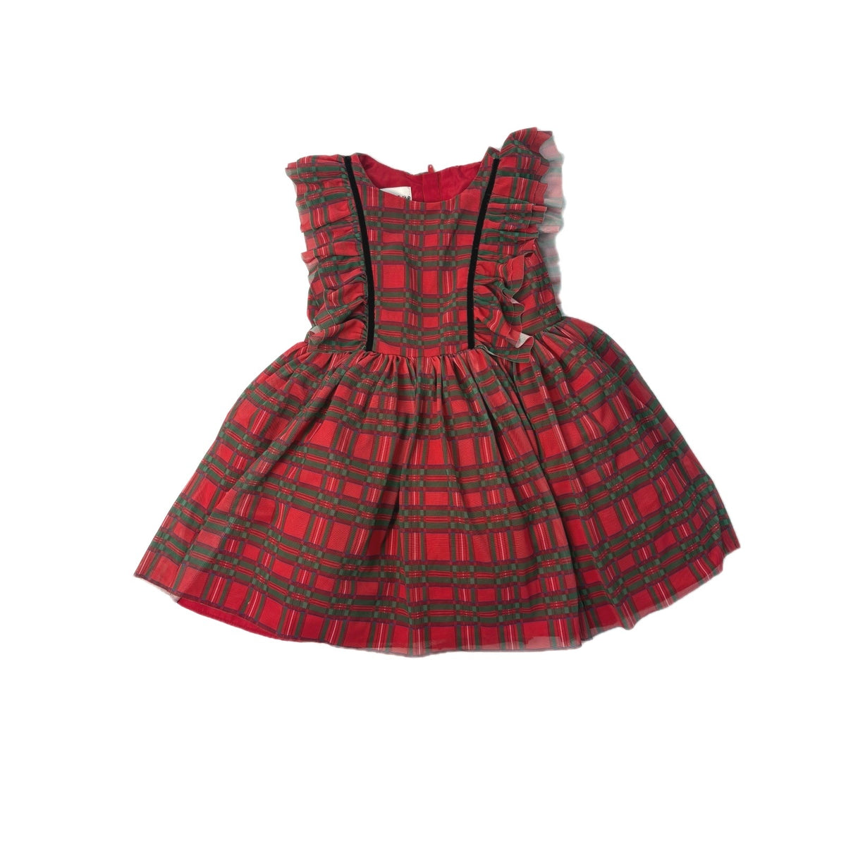 Pippa & Julie Girls' Red and Green Plaid Ruffle Dress with Tulle Underskirt NWOT